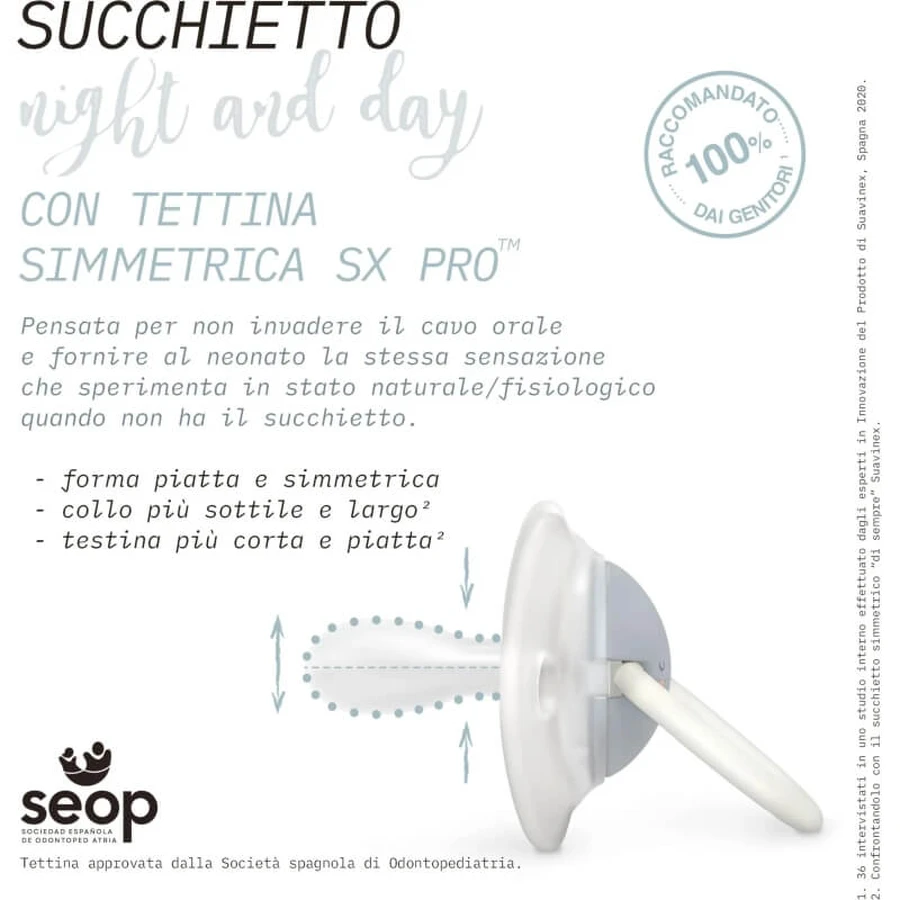 Suavinex night &amp; day – suzetă din silicon 6-18 luni – roz
