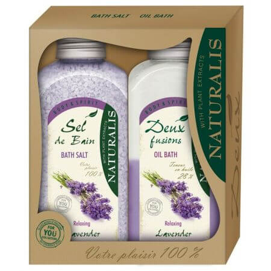 Bath salt set 1000 g + Bath foam 800 ml Lavander, Naturalis