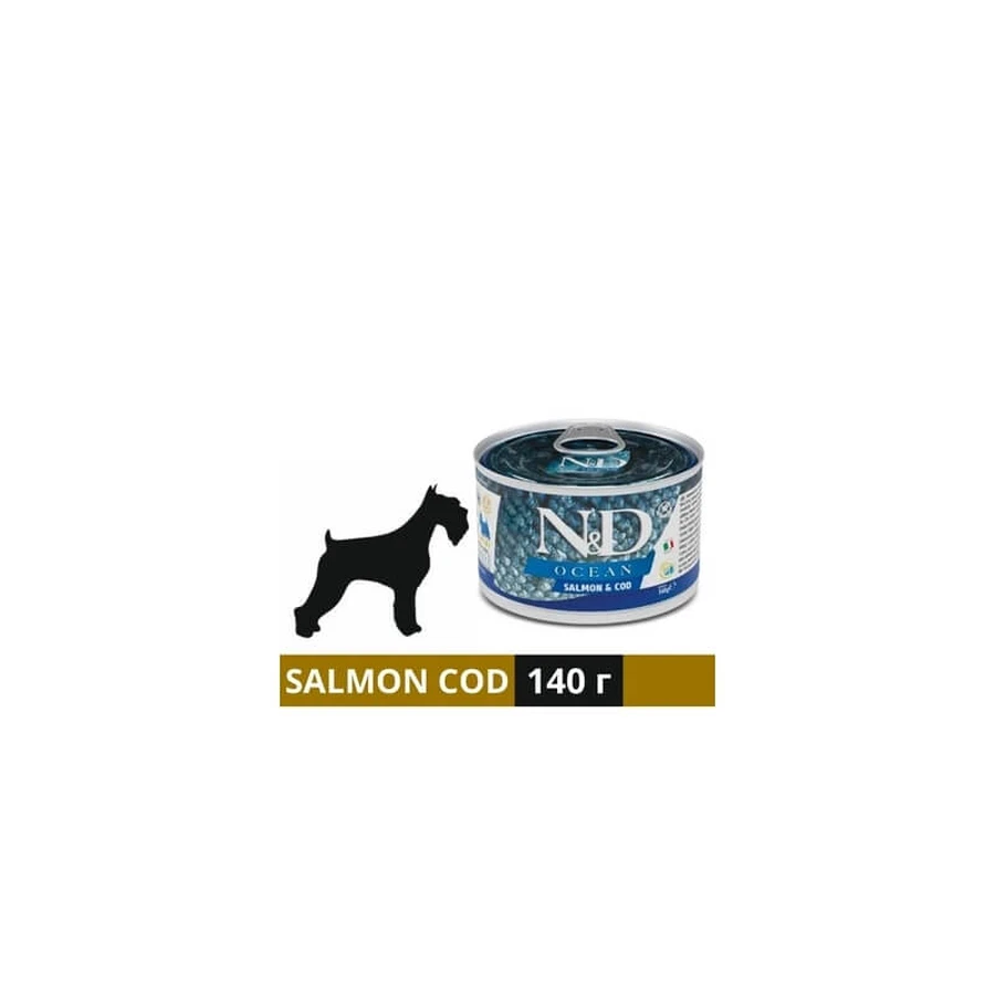 Farmina N&amp;d Ocean Adult Mini Zalm en Kabeljauw - Compleet voer voor kleine volwassen honden, 140 g