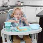 Set Chicco pentru diversificare alimentară 12 luni+ – set cu cană, bol și farfurie plată antiderapantă, furculiță și lingură roz