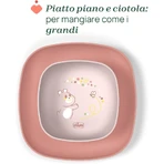 Set Chicco pentru diversificare alimentară 12 luni+ – set cu cană, bol și farfurie plată antiderapantă, furculiță și lingură roz