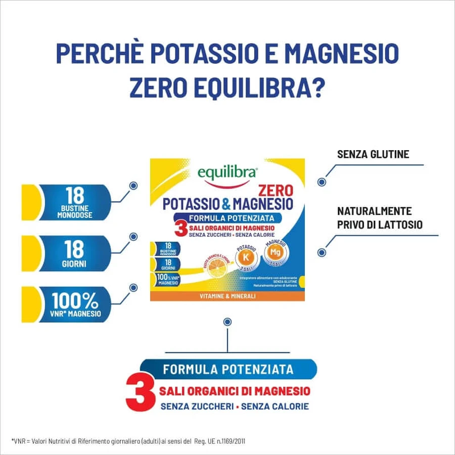 Equilibra Kalium & Magnesium Zero 3 Verbeterde formule, 18 zakjes – energieverhogend supplement