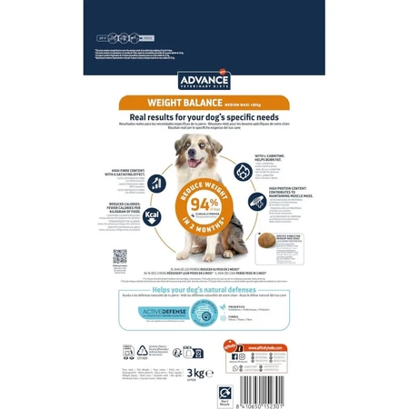 Advance Veterinary Diets Weight Balance Medium/Maxi - Pienso seco para perros adultos de tamaño mediano/grande para el control del peso, 3 kg