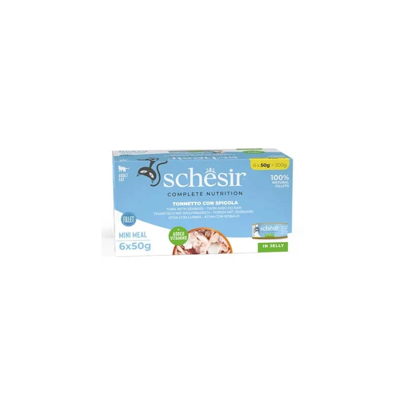 Schesir Tonijn met zeebaars - Compleet voer voor volwassen katten, 6 x 50 g