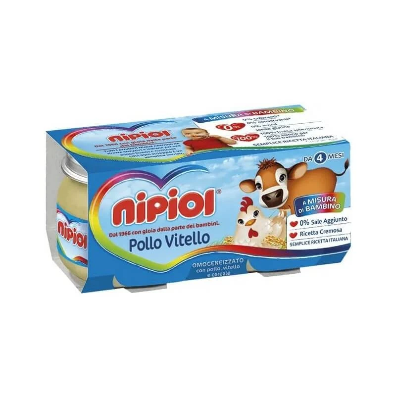 Nipiol-babyvoeding met kip, kalfsvlees en granen, 4 x 80 g