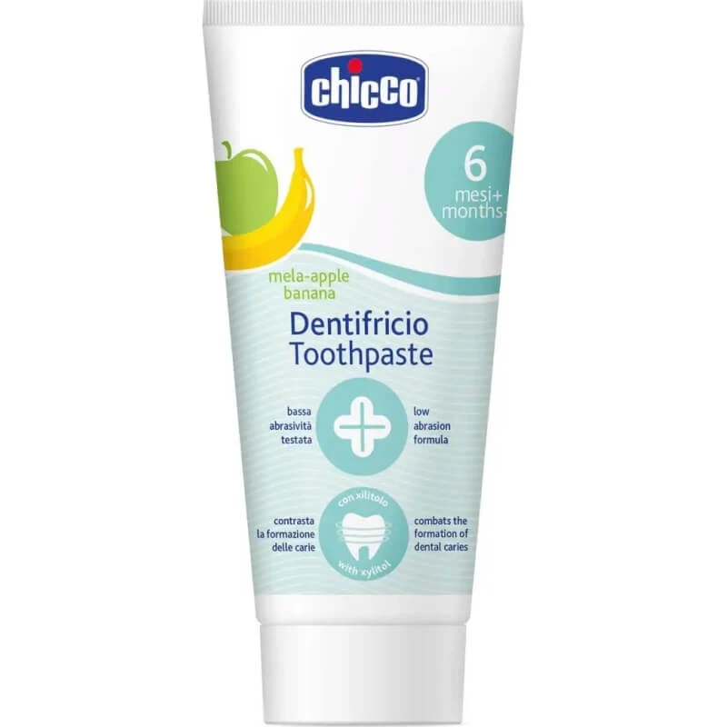 Chicco tandpasta met appel- en bananensmaak, ideaal voor kinderen vanaf 6 maanden, 50 ml