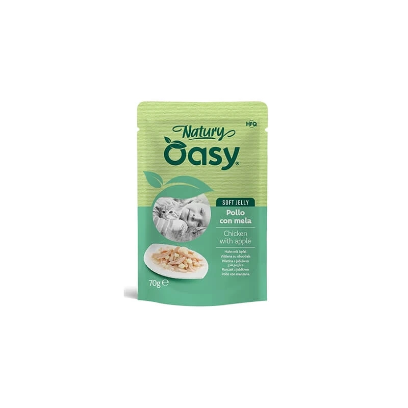 Oasy Wet Cat Natury Soft Jelly Kip met appel - Aanvullend voer voor volwassen katten, 70 g