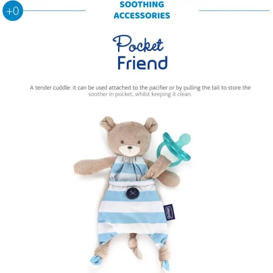Chicco Pocket Friend - Porte-tétine Buddy bleu clair