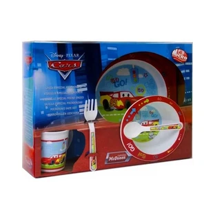 Micro Cars-Essgeschirrset – Teller, Schüssel, Tasse, Löffel und Gabel