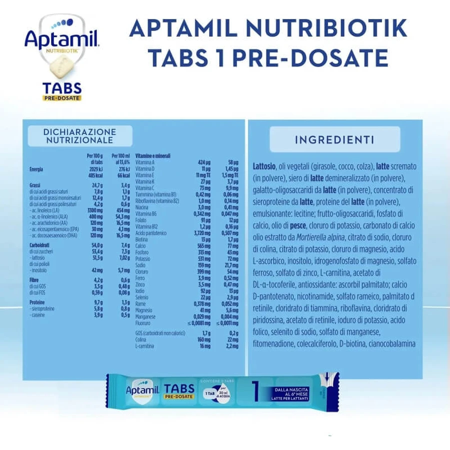 Aptamil Nutribiotik tabs 1 – lapte pentru nou-născuți 0-6 luni, 21 pliculețe