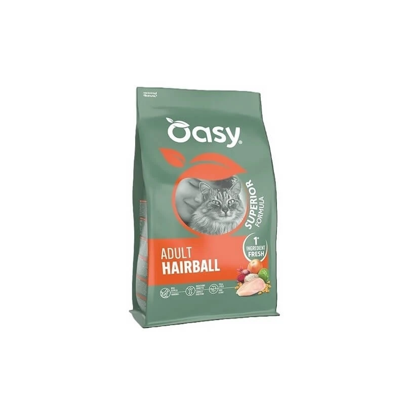 Oasy Superior Haarbalformule voor volwassen katten met kip - Volledig voer voor volwassen katten met haarballen, 1,5 kg