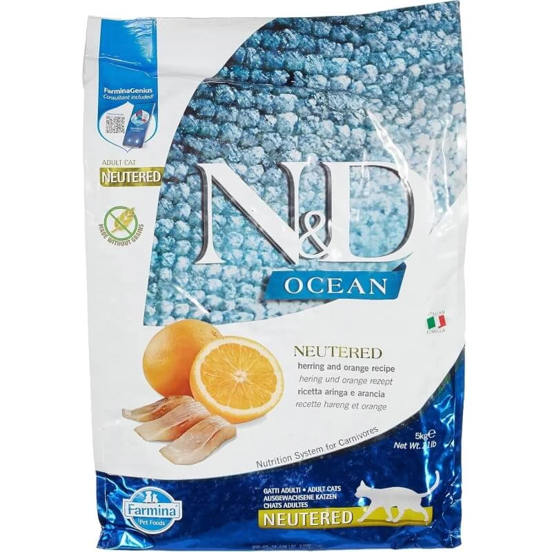 Farmina N&amp;d Ocean Neutered Haring en Sinaasappel - Compleet kattenvoer, 5 kg