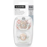 Suavinex night&amp;day - 2 glow-in-the-dark silicone pacifiers, left-handed, 0-6 months, pink