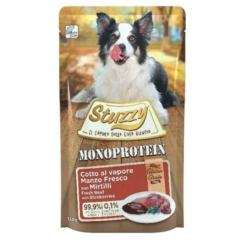 Stuzzy Monoprotein graan- en glutenvrij rundvlees en bosbessen – Compleet voer voor volwassen honden, 150 g