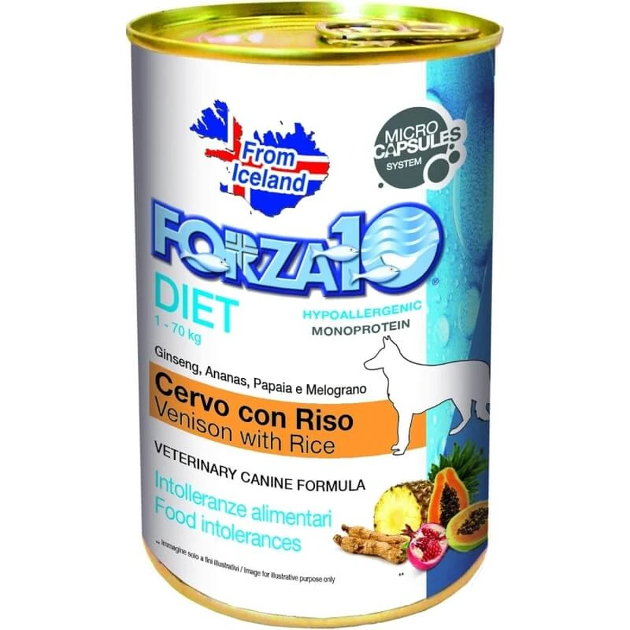 Forza10 Forza 10 Dieta z jeleniem i ryżem – pasza dietetyczna w postaci pasztetu dla psów z nietolerancjami pokarmowymi, 400 g: ceny i cechy