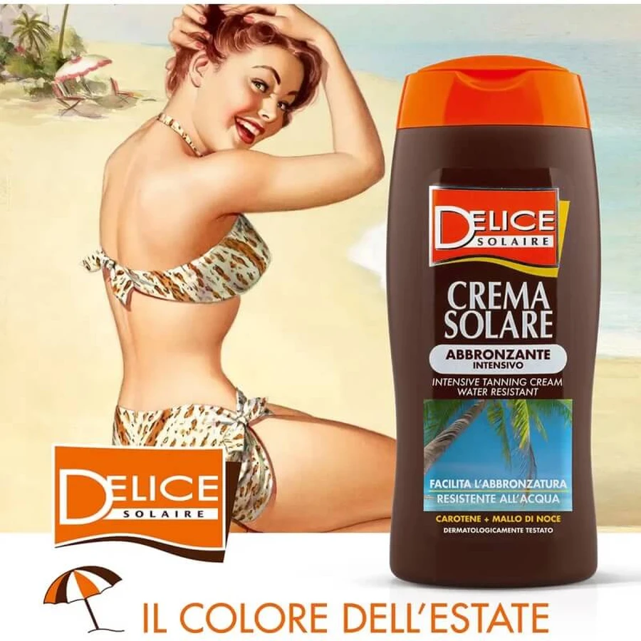 Delice Cremă solară cu efect de bronzare intensă – cremă rezistentă la apă cu caroten + coajă de nucă 250 ml