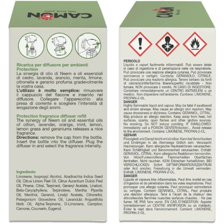 Camon Protection - rezerve pentru difuzor cu repelent natural împotriva insectelor, sigur pentru familie și animale de companie, 30 ml