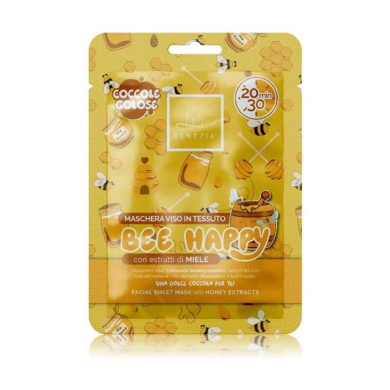 Lady Venezia Bee Happy - Hydraterend en verhelderend stoffen gezichtsmasker, 24 ml