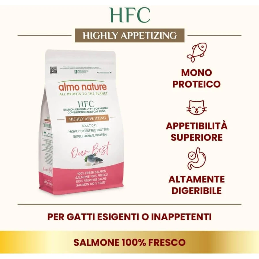 Almo Nature HFC Our Best Zeer smakelijke zalm - Compleet voer voor volwassen katten, 1,2 kg