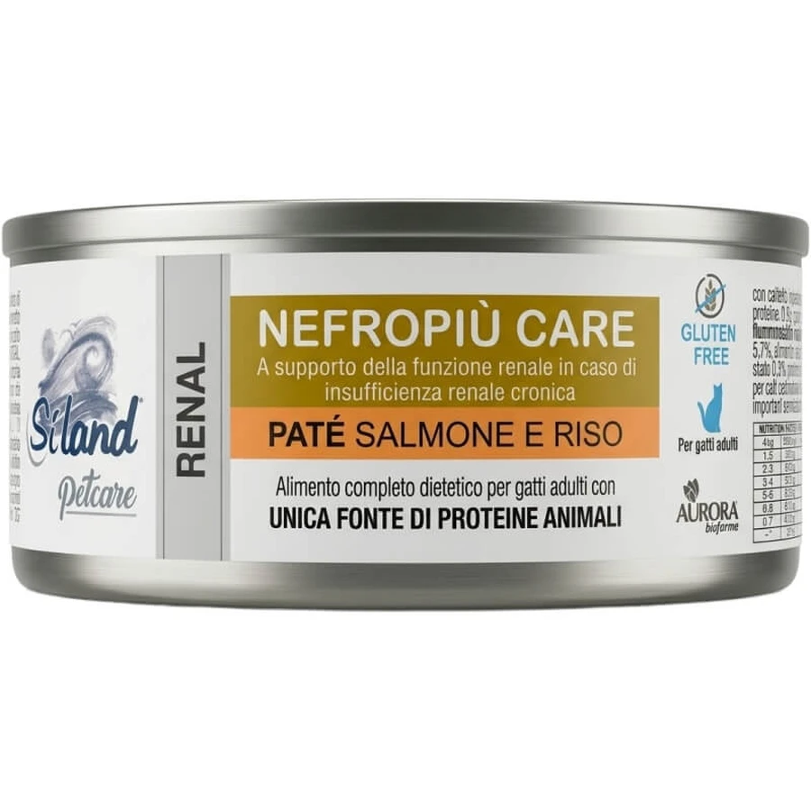 Aurora Biofarma Nefropiù Care Zalm- en rijstpâté - Compleet voer voor volwassen katten met nierproblemen en voedselintoleranties, 85 g