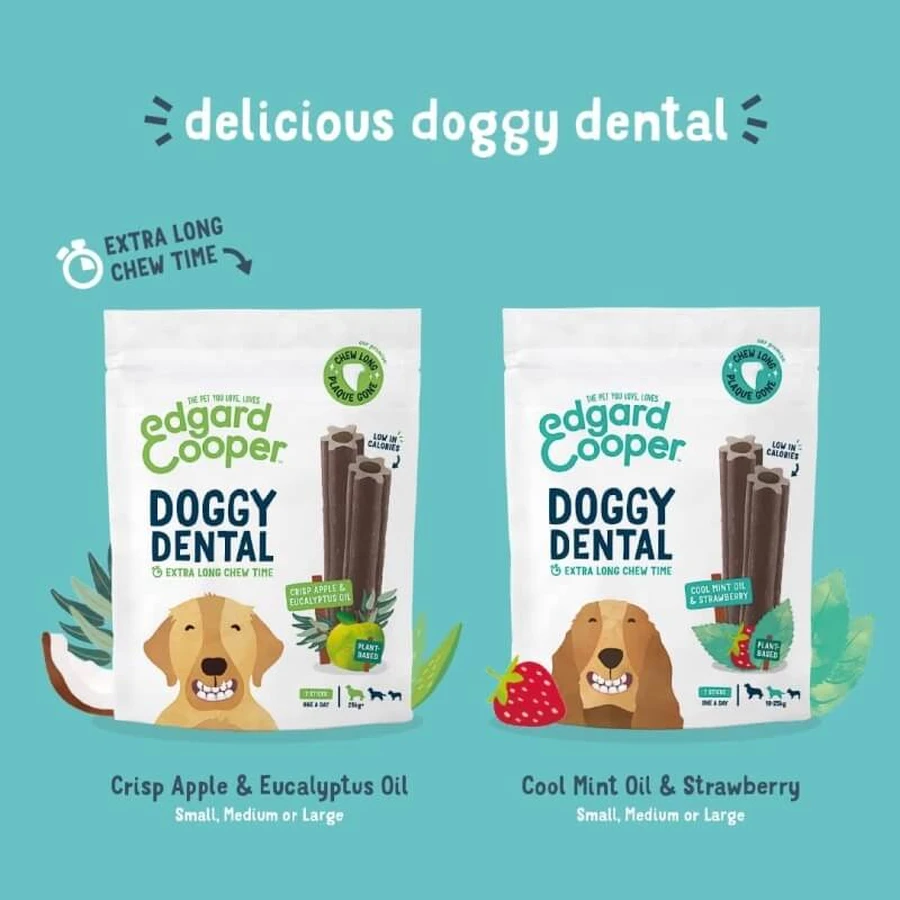 Edgard & Cooper Doggy Dental – roślinne pałeczki dentystyczne dla dużych psów, o smaku truskawkowo-miętowym, 255 g: ceny i cechy