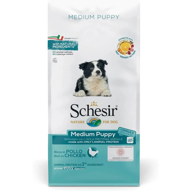 Schesir Medium Puppy met kip - Compleet voer voor middelgrote puppy's, 12 kg