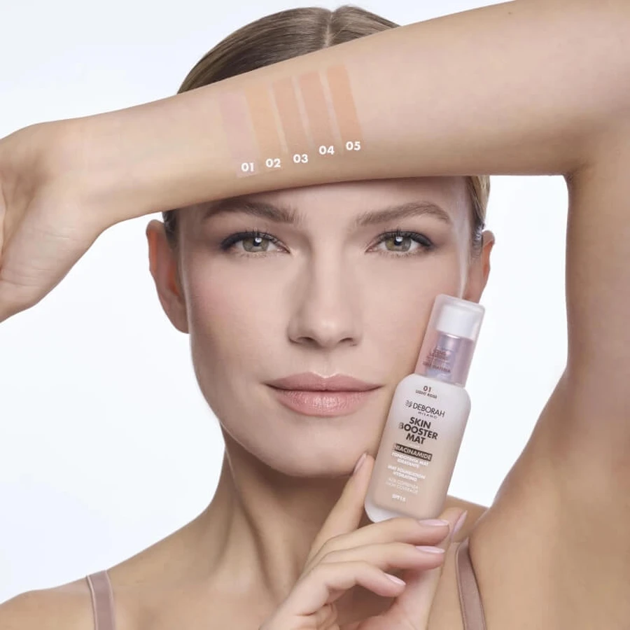Deborah Skin Booster Mat SPF 15 – fond de ten mat hidratant – nr. 01 light rose