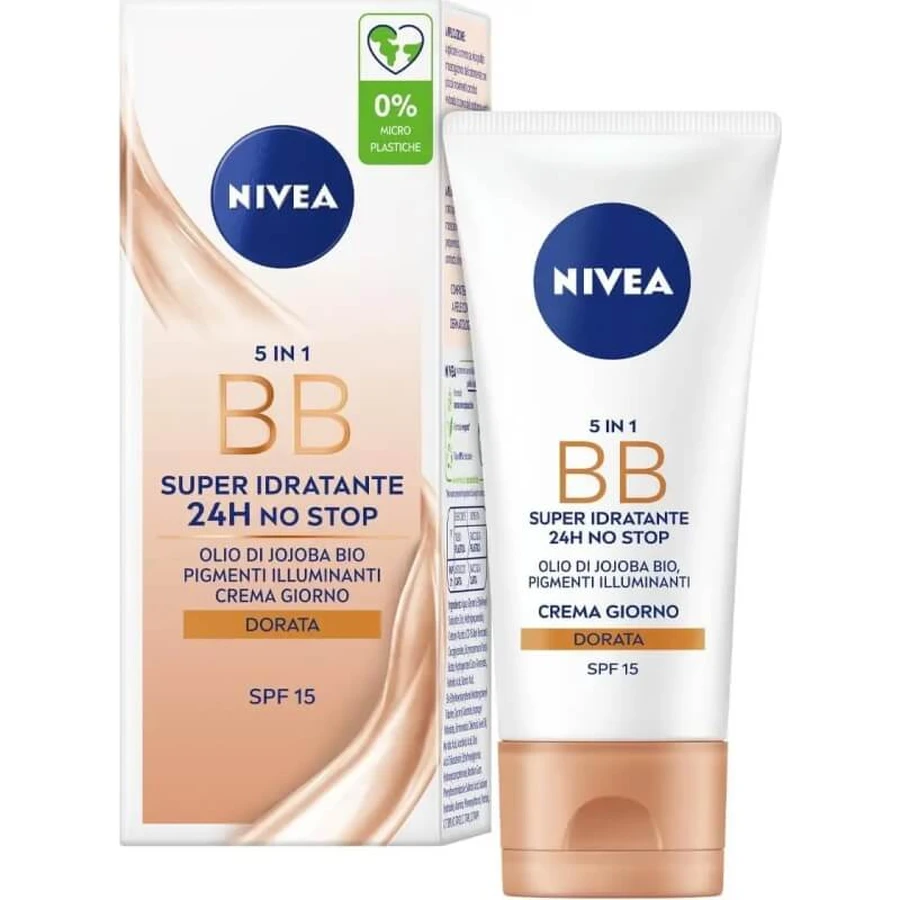 Nivea 5 în 1 – cremă BB cu SPF 15, superhidratantă, 50 ml – aurie