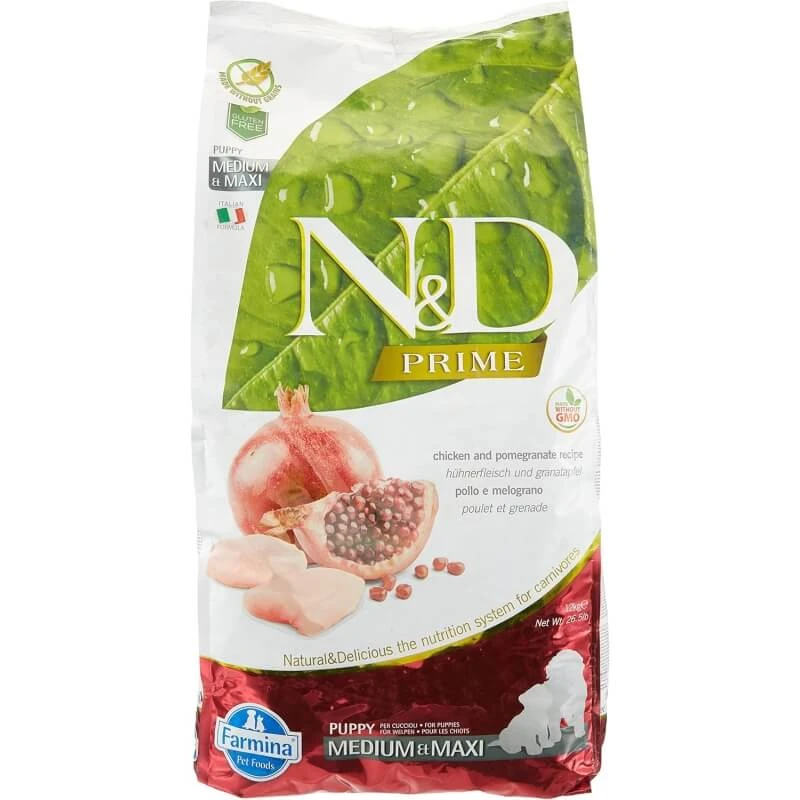 Farmina N&amp;d Prime Puppy Medium &amp; Maxi met kip en granaatappel - Compleet hondenvoer, 12 kg