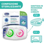 Chicco Physio Air Lumi 6–16 meses – 2 chupetes de silicona – colores variados