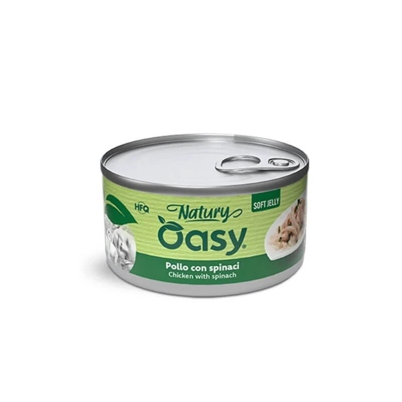 Oasy Wet Cat Natury Soft Jelly Kip met spinazie - Aanvullend voer voor volwassen katten, 85 g