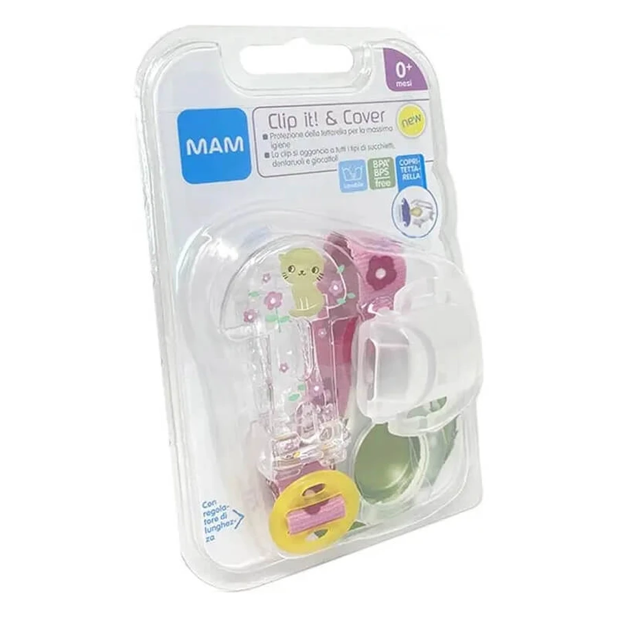 Mam Clip&amp;cover - Fopspeenhouder - Roze met diverse patronen