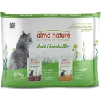 Almo Nature Anti-Hairball Bœuf et Poulet - Aliment humide complet pour chats adultes, 6 x 70 g