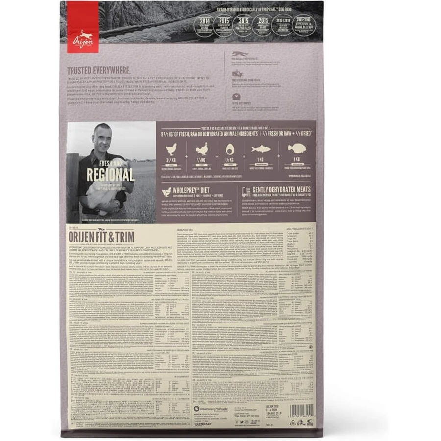 Orijen Fit &amp; Trim – Alleinfuttermittel für ausgewachsene Hunde aller Größen zur Erhaltung eines gesunden Gewichts, 11,4 kg