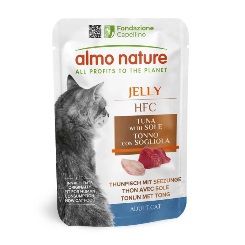 Almo Nature HFC-gelei met tonijn en tong - Aanvullend voer voor volwassen katten (haarballen) 55 g
