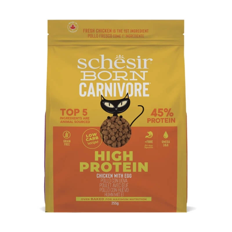 Schesir Born Kip & Ei voor carnivoren - Compleet kattenvoer, 255 g