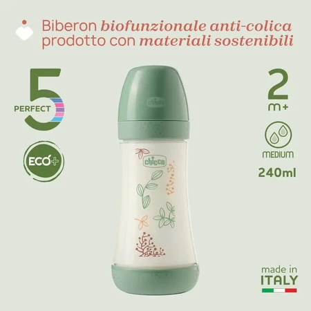Chicco Perfect 5 Eco+ - Medium-Flow Bottle, 240 ml, Green