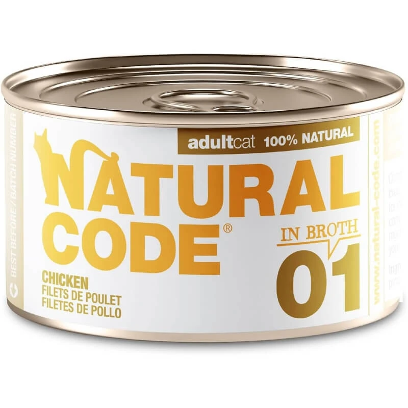 Natural Code 01 Kipreepjes - Volledig voer voor volwassen katten, 85 g