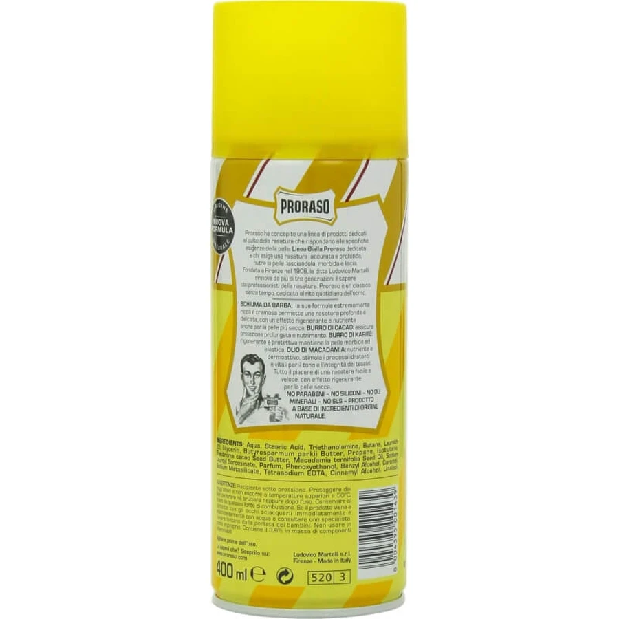 Mousse à raser nourrissante et régénérante Proraso pour tous les types de barbe, 400 ml