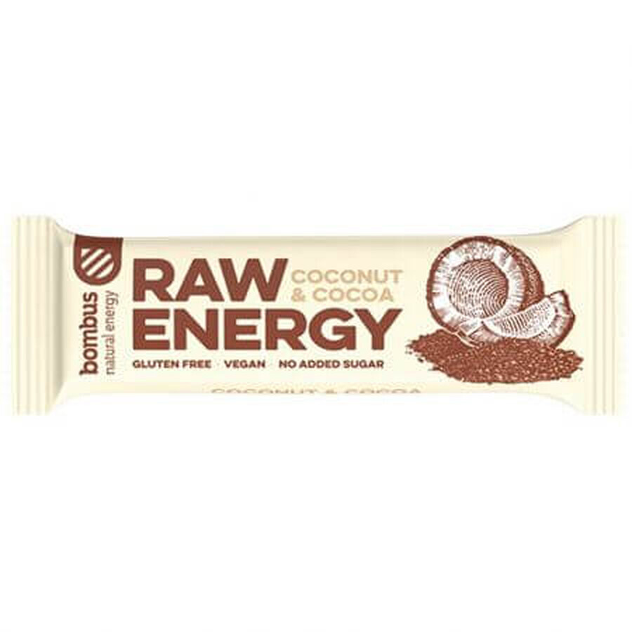 Rauwe energiereep met kokos en cacao, 50 g, Bombus