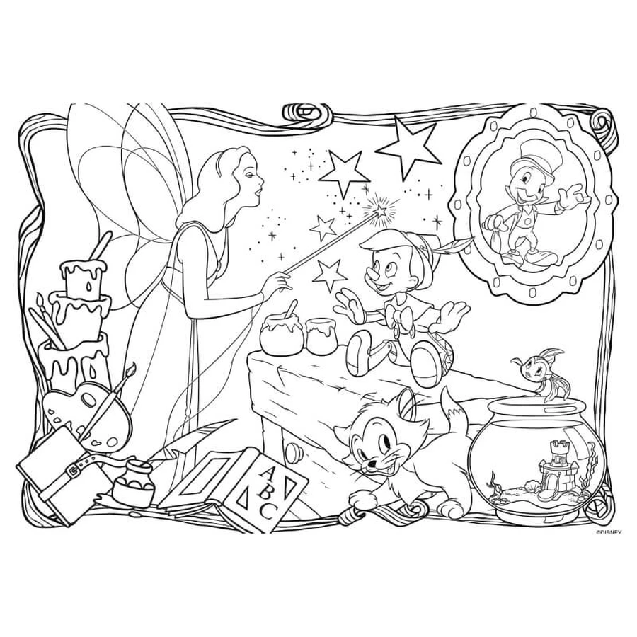 Lisciani Disney Pinocchio – 24-delige, dubbelzijdige maxi-vloerpuzzel met een kleurplaat op de achterkant