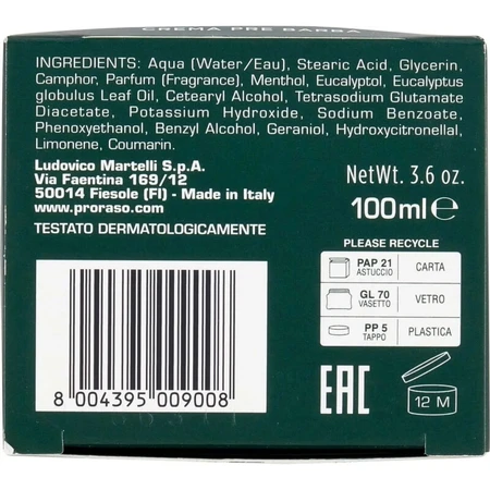 Proraso Refreshing – krem przed goleniem z olejkiem eukaliptusowym i mentolem, 100 ml: ceny i cechy