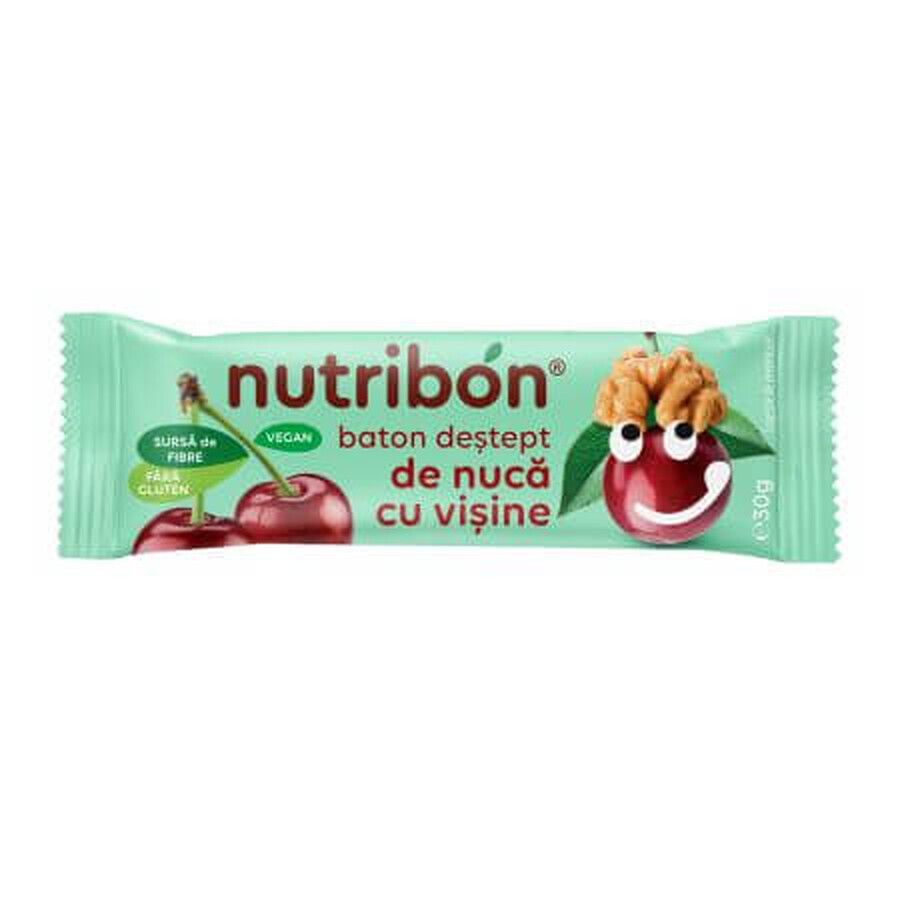 Barrita vegana de frutos secos sin gluten con guindas, 30g, Nutribon