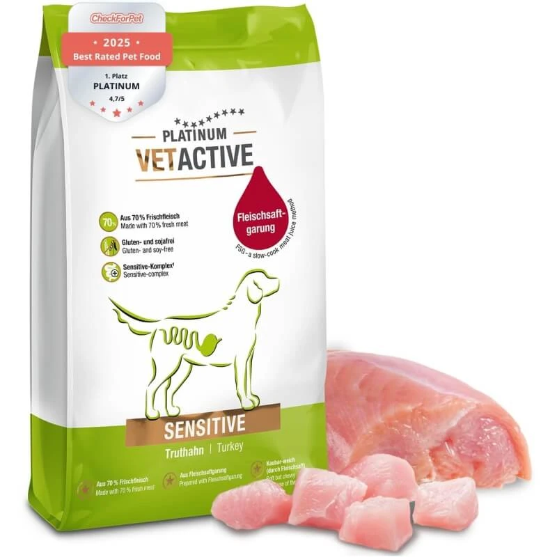 Platinum Vetactive Sensitive Kalkoen Hondenvoer - Compleet voer voor honden met een gevoelige maag-darm, 5 kg