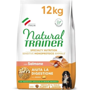 Natural Trainer Sensitive bezglutenowy z łososiem – kompletna karma dla szczeniąt średnich i dużych ras, 12 kg