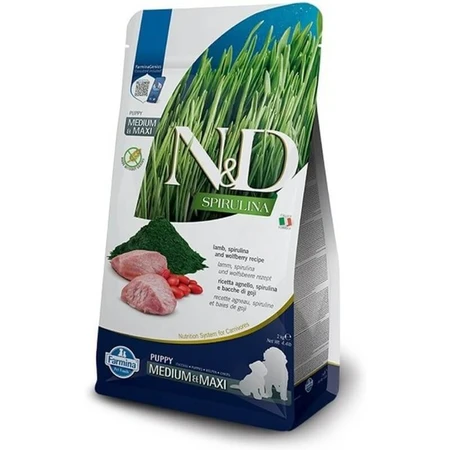 Farmina N&amp;D Spirulina Puppy Medium &amp; Maxi mit Lamm – Alleinfuttermittel für Hunde, 2 kg