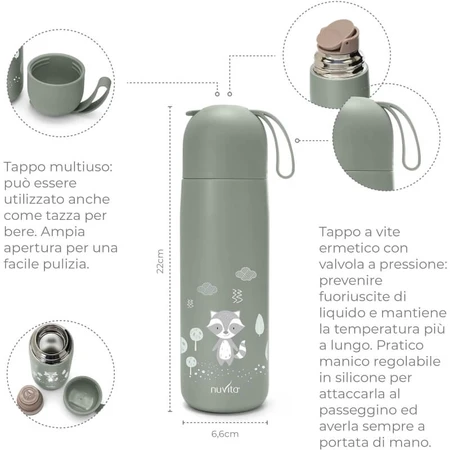 Nuvita Thermos - Geïsoleerde waterfles met verstelbaar siliconen handvat, saliegroen, 400 ml