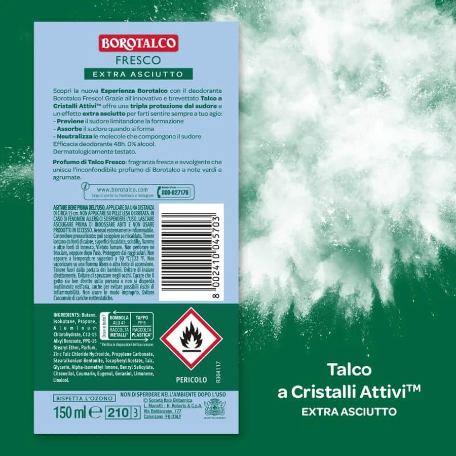 Borotalco Fresh Talc Scent – 48-Stunden-Deo-Spray, 150 ml