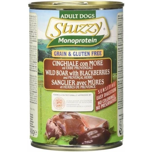 Schesir Stuzzy Single-Protein Wildzwijn met bramen - Compleet voer voor volwassen honden, 400 g