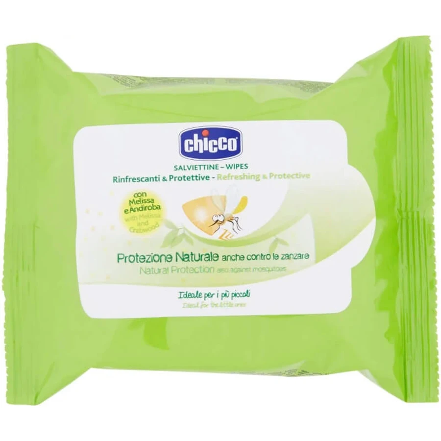 Chicco 20 toallitas refrescantes y protectoras repelentes de mosquitos